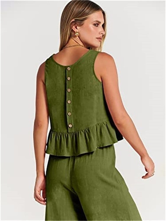 Valerina Casual Linen 2 Piece Top and Pants Set - 8 Colors