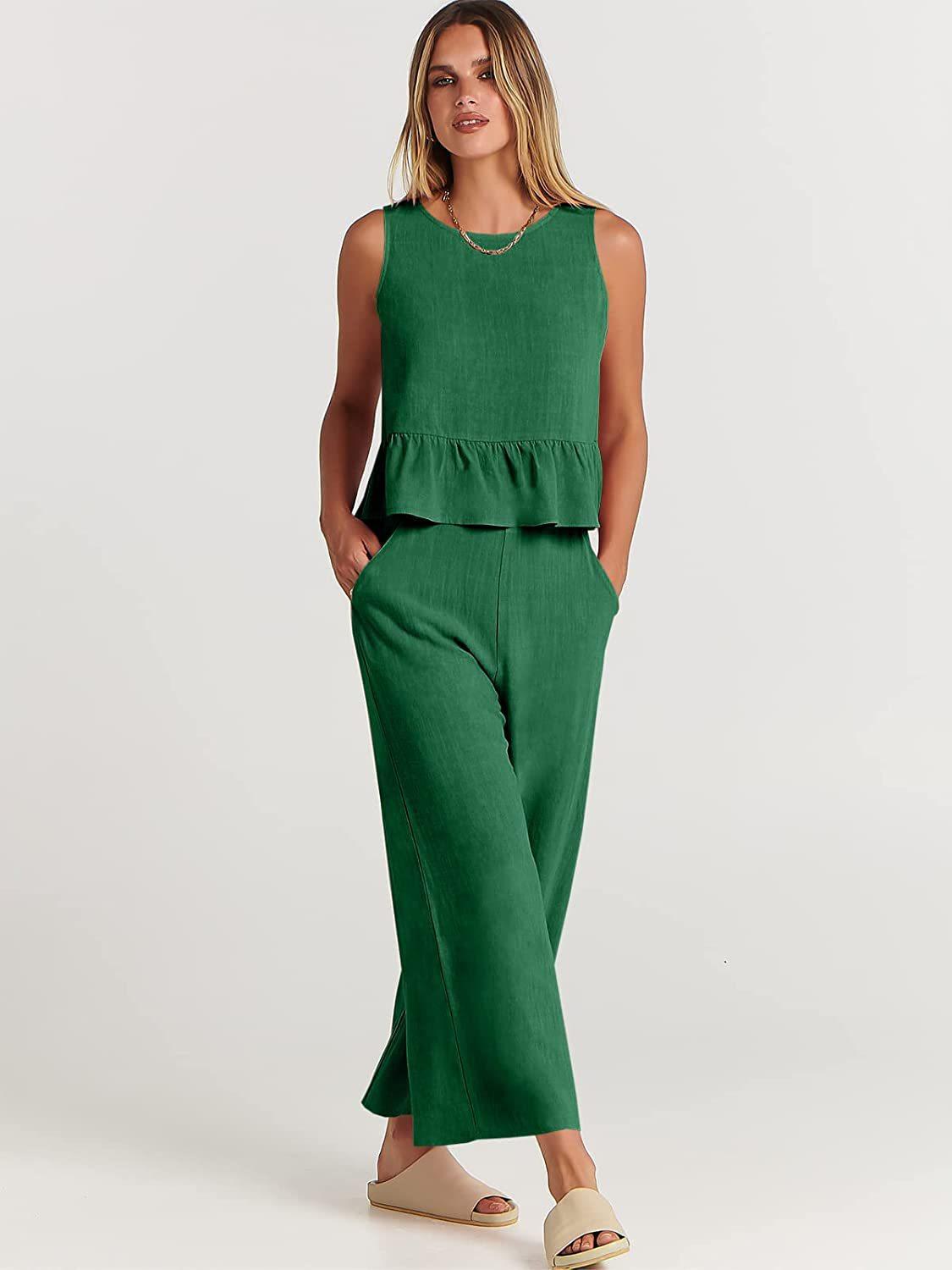 Valerina Casual Linen 2 Piece Top and Pants Set - 8 Colors