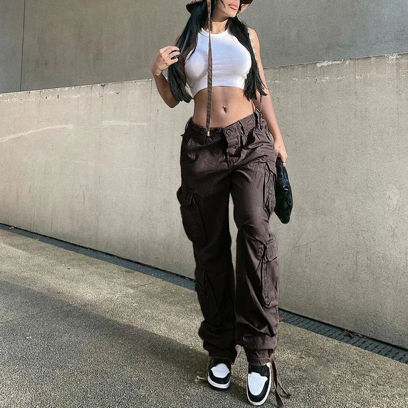 Hip Hop Mom Street Wide Leg Y2K Multiple Pockets Jeans