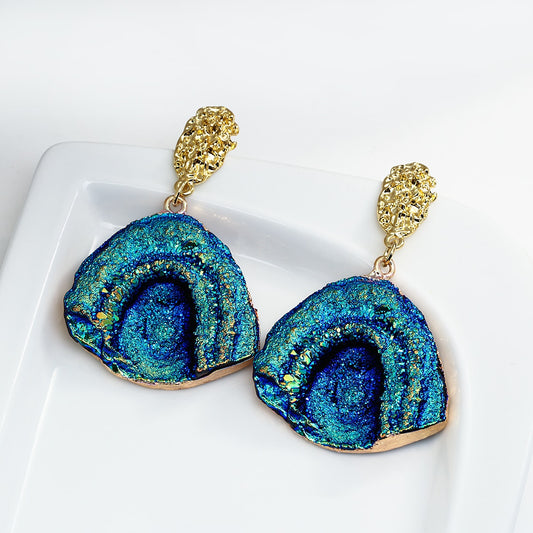 Vintage Blue Gemstone Resin Pendant Earrings - 2 Styles