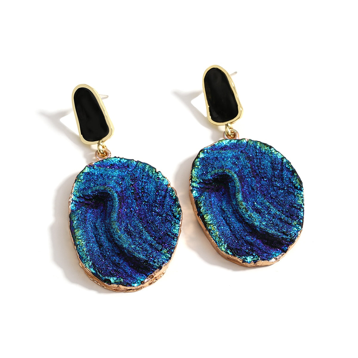 Vintage Blue Gemstone Resin Pendant Earrings - 2 Styles