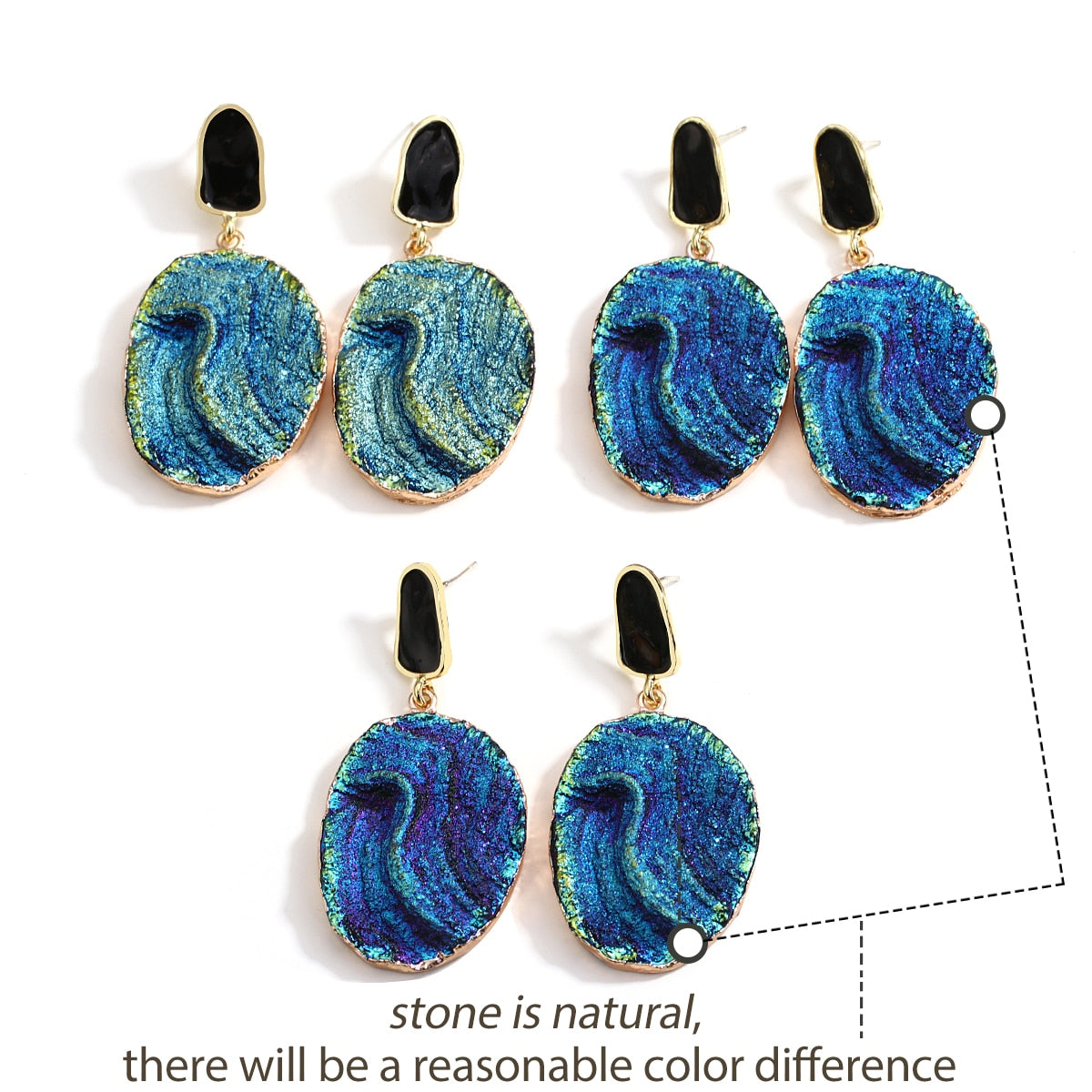 Vintage Blue Gemstone Resin Pendant Earrings - 2 Styles