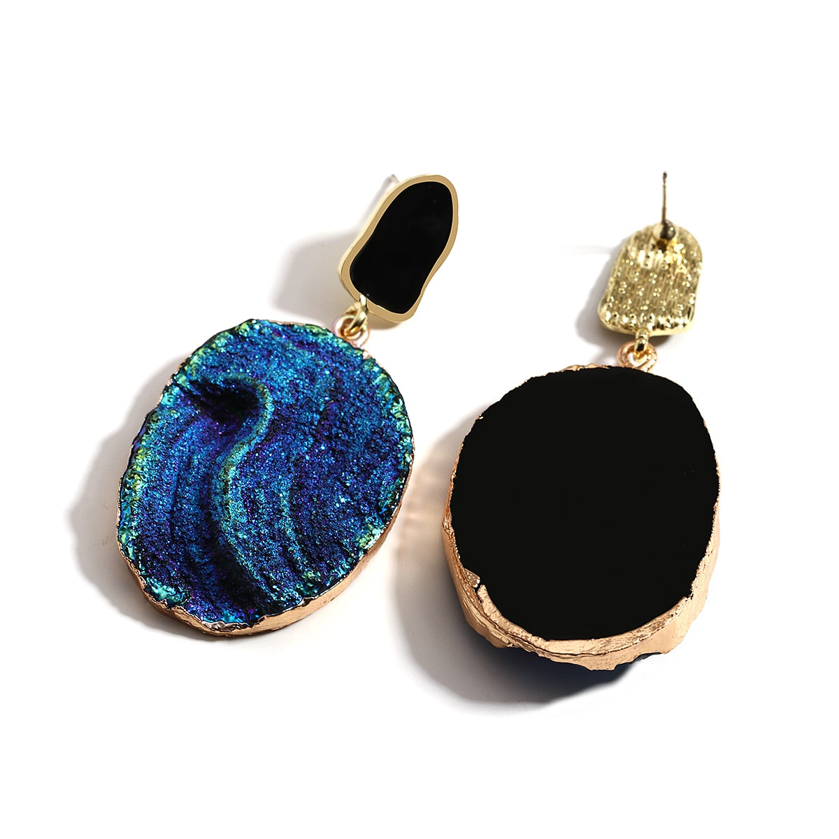Vintage Blue Gemstone Resin Pendant Earrings - 2 Styles
