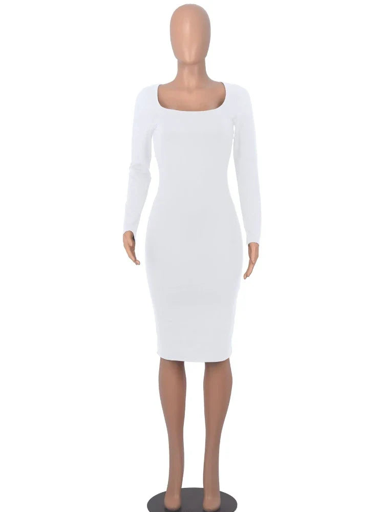Classics Solid Collar Long-sleeved Vintage Bodycon Dress