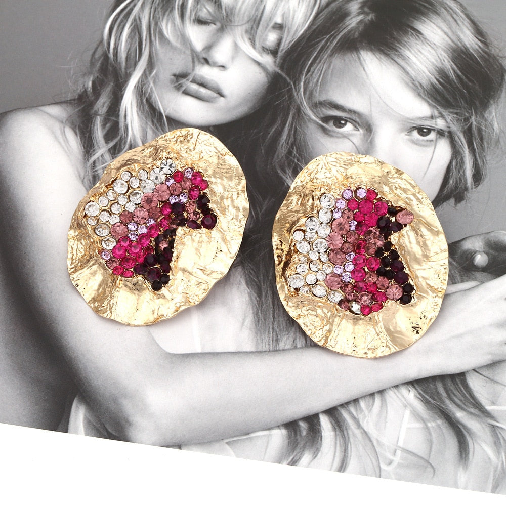 Water Crystal & Crinkle Gold Earrings - 2 Colors