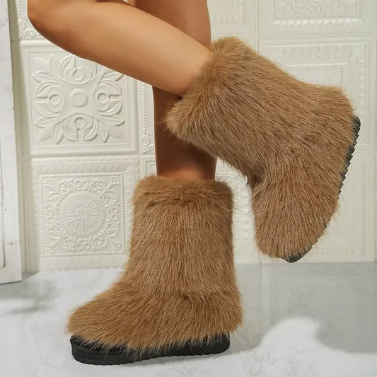 Winter Fluffy Faux Fox Fur Boots Woman Plush Warm Snow Boots Luxury Footwear Girls Furry Fur Bottes Fashion Winter Shoe