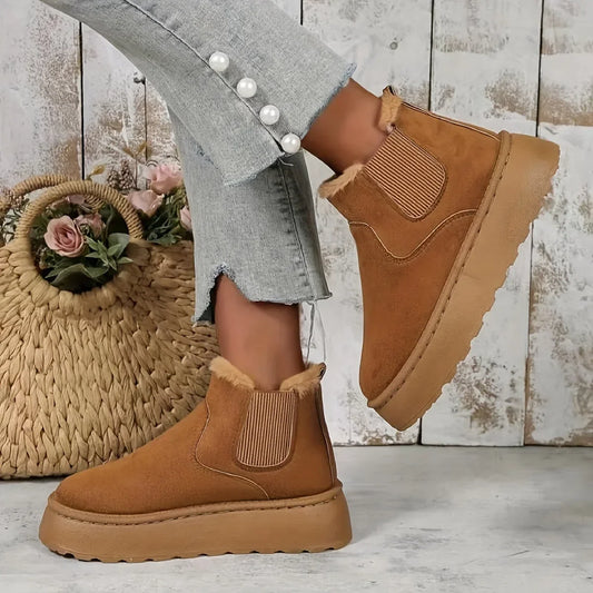 Winter Short Plush Warm Snow Boots Casual Shoes  New Suede Fur Chelsea Ankle Boots Flats Platform Ladies Shoes Botas
