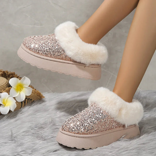 Winter Short Plush Warm Snow Boots Casual Shoes  New Suede Fur Chelsea Ankle Boots Flats Platform Ladies Shoes Botas