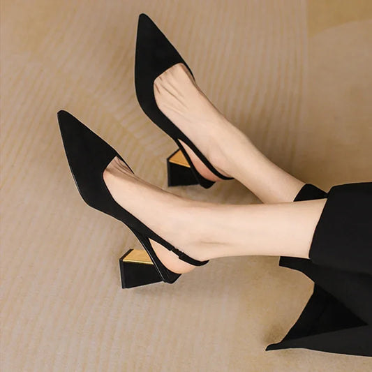 Black Highs Summer New Party Thick Mules Ladies Wedding Slippers Low Heel Pumps