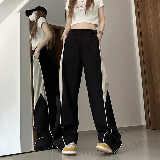 Y2K  Contrasting Colors Straight Mopping  High Waist Sweatpants