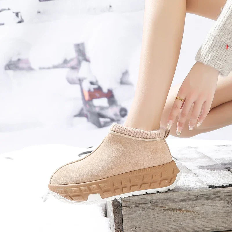 Women's Knitted Cuffed Snow Boots New Winter Cold-proof and Warm Fur Boots Non-slip Thick-soled Ladies Cotton Shoes Zapatos