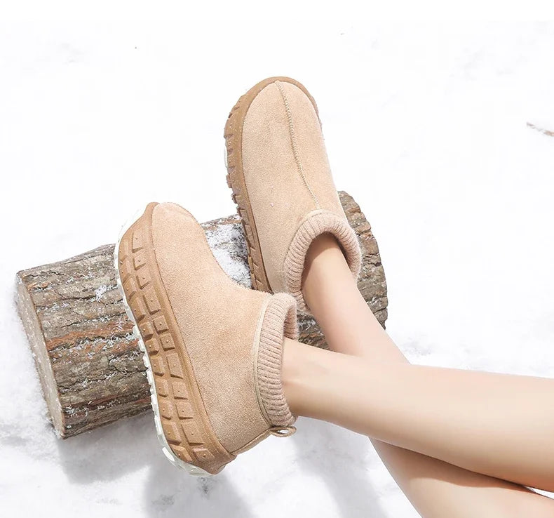 Women's Knitted Cuffed Snow Boots New Winter Cold-proof and Warm Fur Boots Non-slip Thick-soled Ladies Cotton Shoes Zapatos