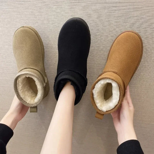 Women's Shoes Australian Boots Winter Footwear Round Toe Flat Heel Boots-Fashion Snow Low Ladies Ankle Cotton 36-42