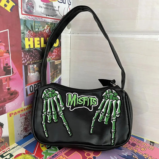 Y2K Gothic Letter Skull Hip-Hop Shoulder Bag Street Trendy Tote Bag