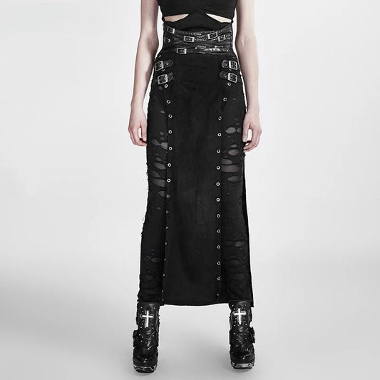 Women's Gothic Black Rock Copslay Stage Personality Hip Hop Streetwear Long High Waisted Skirt
