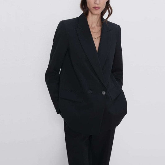 women's blazer jacket casual solid color double-breasted pocket decorative coat