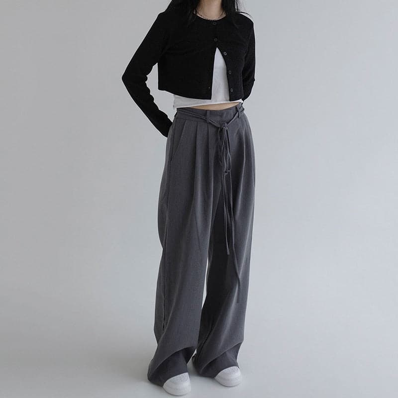 High Waist Wide Leg Long Suit Pants New Fashion Drawstring Loose Ladies Trousers Streetwear Casual Pantalones