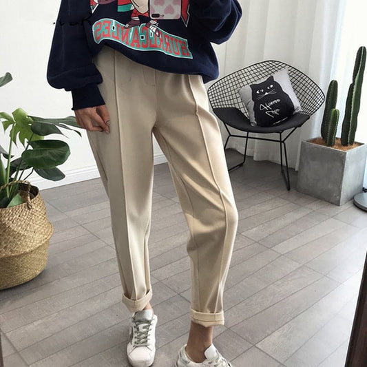 Thicken Warm Wool Loose High Waist Trousers