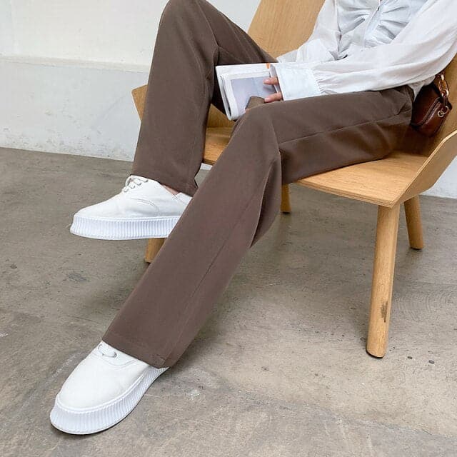 High Waist Floor-Length Suits Pants Autumn Winter White Loose Wide Leg Pants Female Office Ladies Straight Long Trousers