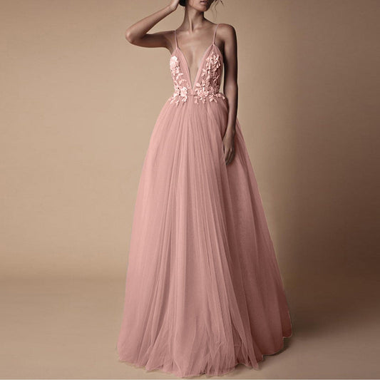 Lace Floral Coral Backless Dress