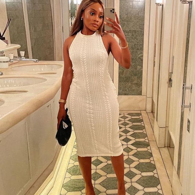 Summer Solid Color Knitted Sleevele Tank Dresses